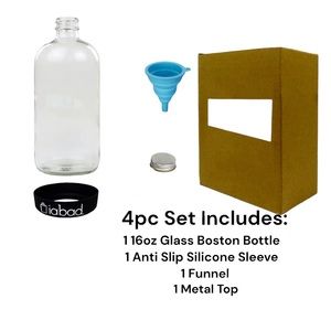 16oz Boston Glass w/ Metal Top, Silicone Anti Slip Sleeve & Funnel